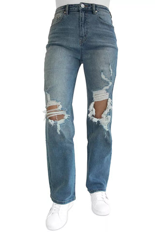 Juniors' Ripped 90s Wide Leg Jeans