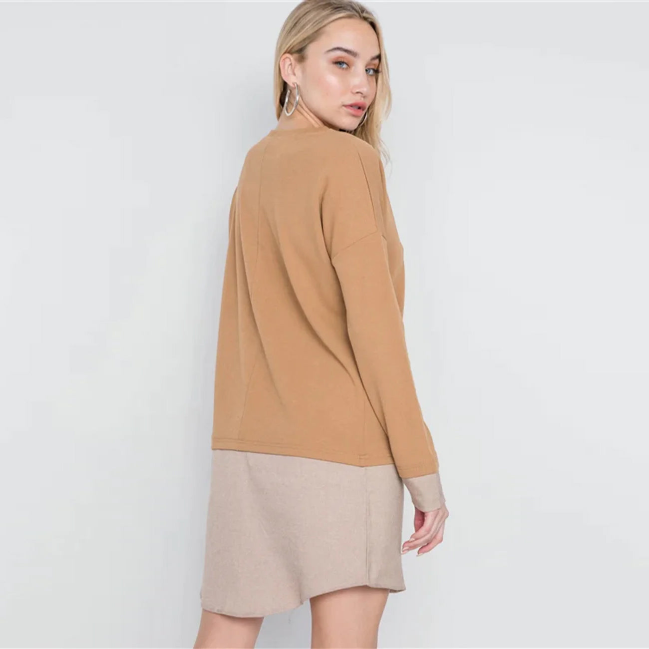 Knit Combo Long Sleeve Women's Sweater Dress
