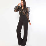Lace Combined Fashion Jumpsuit - Black