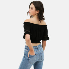 Black Lace Trim On The Front And Sleeves