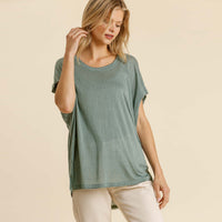 Lagoon Dolman Sleeve Scoop Neck Women's Top With Side Slit