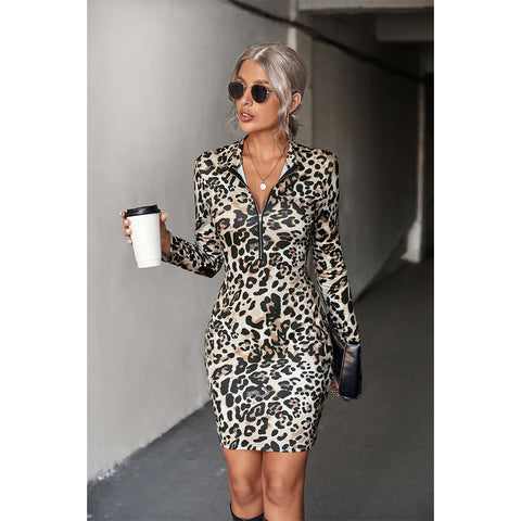 Leopard Half-Zip Mini Dress