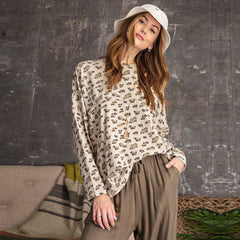 Leopard Printed Garment Dye Loose Fit Knit