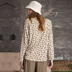 Leopard Printed Garment Dye Loose Fit Knit
