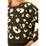Leopard Print Pullover Women's Sweater - Black