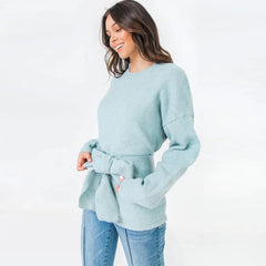 Light Blue A Soft Touch Round Neck Women's Sweater