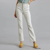 Light Denim Panel Straight Cut Denim Jeans With Pockets