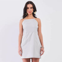 Light Grey Cotton Sleeveless Apron Mini Dress