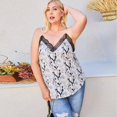 Light Grey Lace Trim Women's Cami with Adjustable Strap