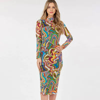 long sleeve bodycon dress with letter print multicolor