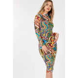 long sleeve bodycon dress with letter print multicolor
