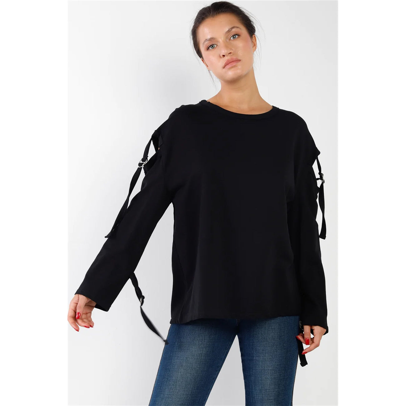 Long Sleeve Cut-out Dropped Shoulders Women's Sweater