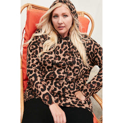 Long Sleeve Hoodie Knit Leopard Print Top