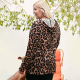 Long Sleeve Hoodie Knit Leopard Print Top