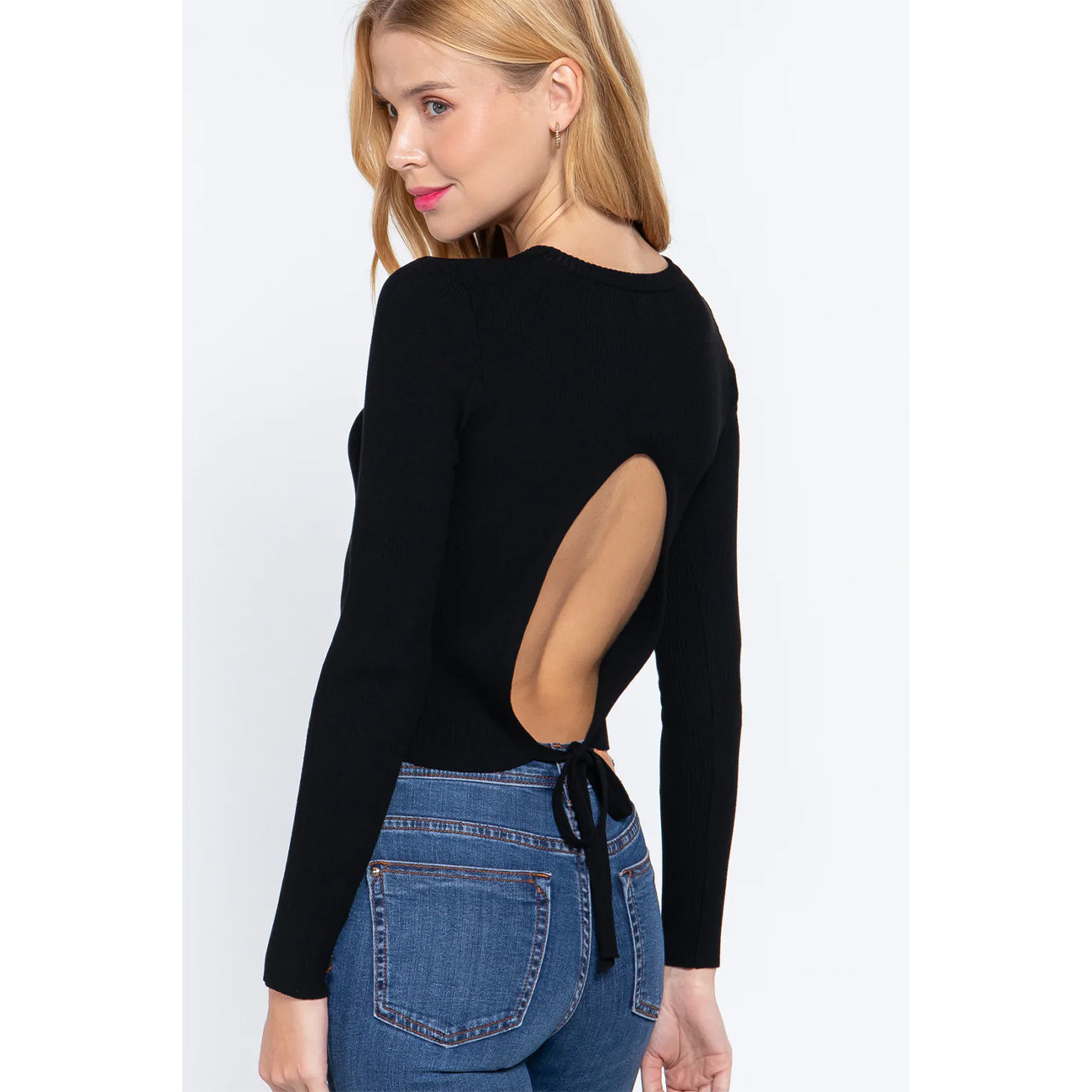 Long Sleeve Open Back Women's Sweater Top
