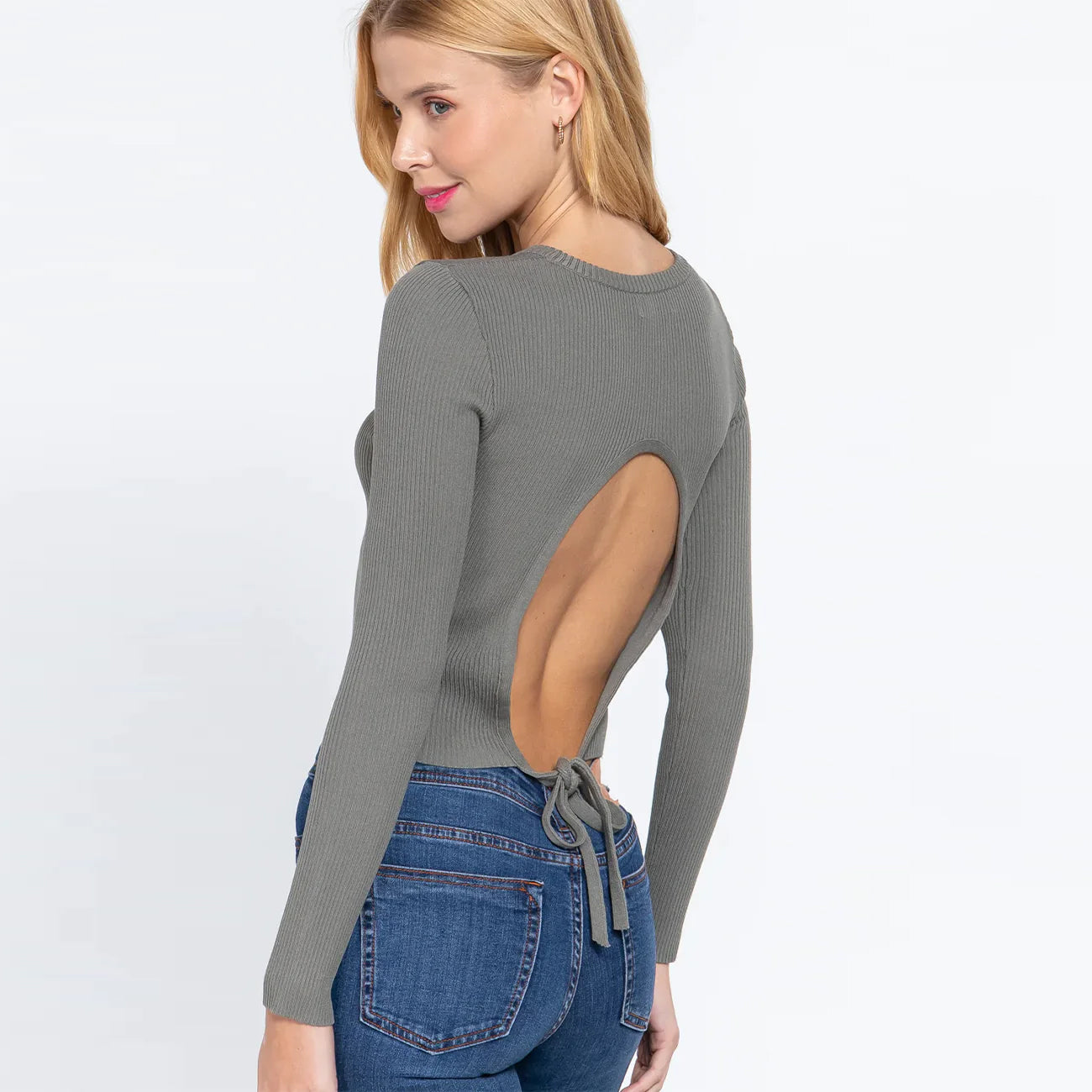 Long Sleeve Open Back Women's Sweater Top