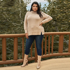Long Sleeve Rib Hem Sweater Top - Khaki