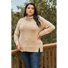 Long Sleeve Rib Hem Sweater Top - Khaki