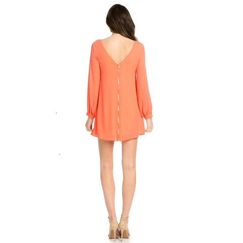 long sleeve shift dress coral