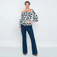 Long Sleeves Off Shoulder Neckline Printed