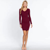 Long Sleeve V-Neck Mini Rib Women's Mini Dress