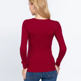 Long Sleeve V-neck Placket Women's Thermal Top
