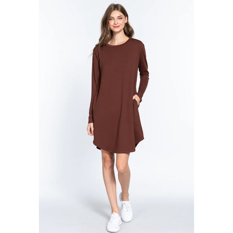 Long Slv French Terry Mini Dress
