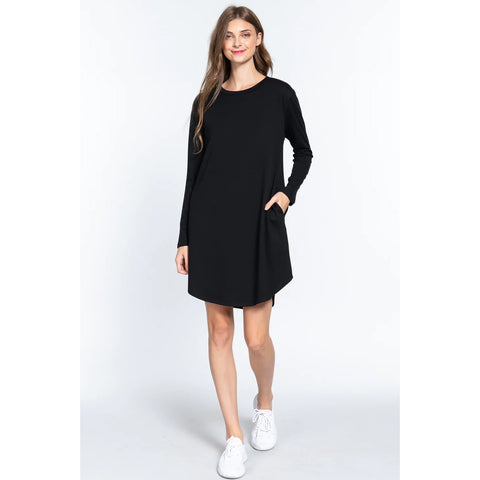 Long Slv French Terry Mini Dress