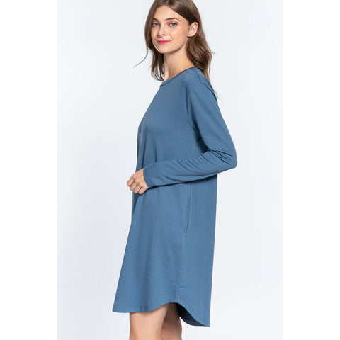 Long Slv French Terry Mini Dress