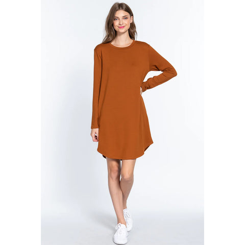 Long Slv French Terry Mini Dress