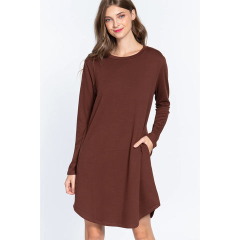 Long Slv French Terry Mini Dress