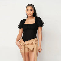 Luxe Polkadot Stretch Mesh Puff Sleeve Bodysuit