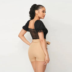 Luxe Polkadot Stretch Mesh Puff Sleeve Bodysuit