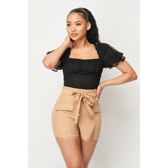 Luxe Polkadot Stretch Mesh Puff Sleeve Bodysuit