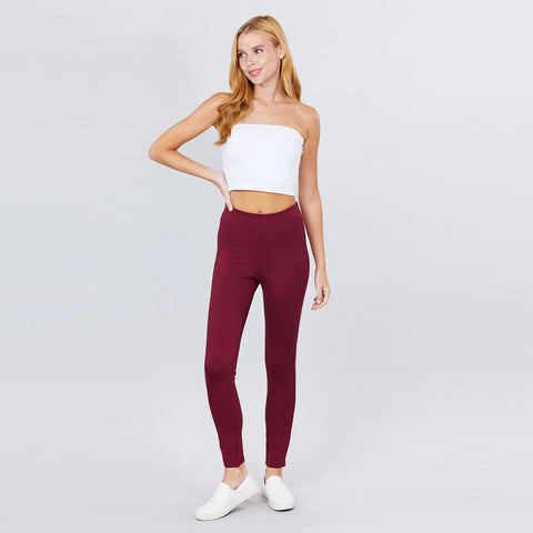 Maroon Waist Elastic Band Ponte Pants