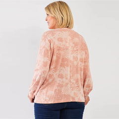 Marsala Tie-dye Print Long Sleeve Plus Women's Sweatshirt