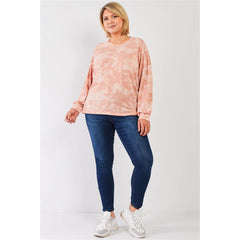 Marsala Tie-dye Print Long Sleeve Plus Women's Sweatshirt