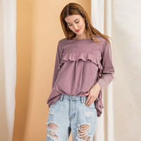 Mauve Olive Long Sleeve Ruffled Tunic Top