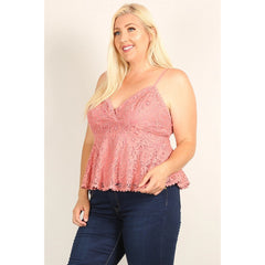Mauve Plus Size Lace Women's Sleeveless Top