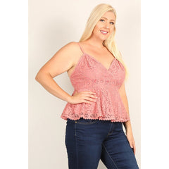 Mauve Plus Size Lace Women's Sleeveless Top