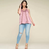 Mauve Solid Satin Sleeveless Cami Woven Tank Top