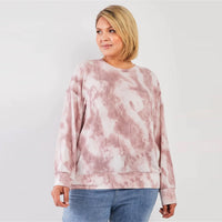 Mauve Tie-dye Ruched Long Sleeve Sweatshirt Plus Women's Top