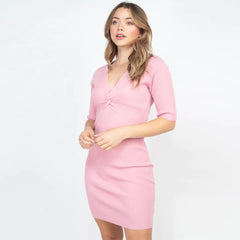 Mauve Twist Knot Knit Mini Dress
