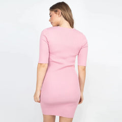 Mauve Twist Knot Knit Mini Dress