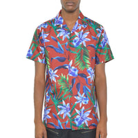 Men's Tropical Red Button Down T-Shirt