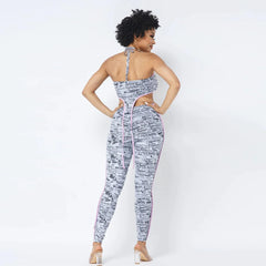 Mesh Print Crop Women's Top With Matching Leggings