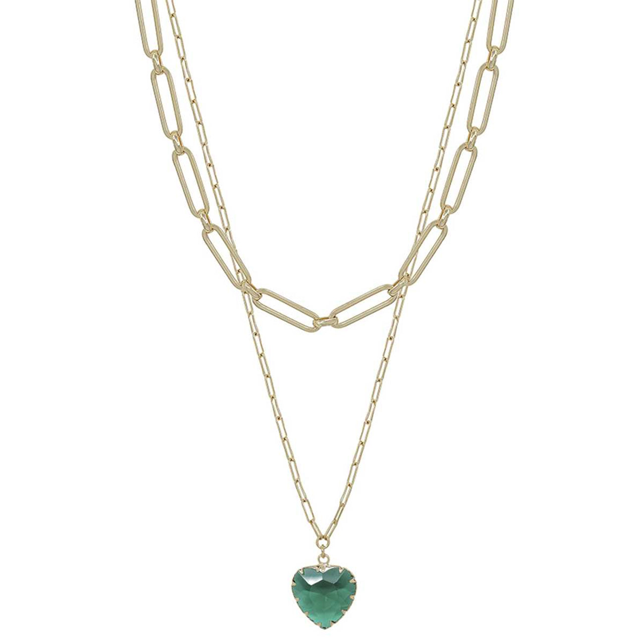Metal Chain Heart Pendant 2 Layered Necklace