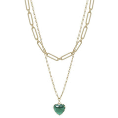 Metal Chain Heart Pendant 2 Layered Necklace