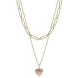 Metal Chain Heart Pendant 2 Layered Necklace