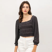 Metallic Fabric with Crop Smocked Top - Black